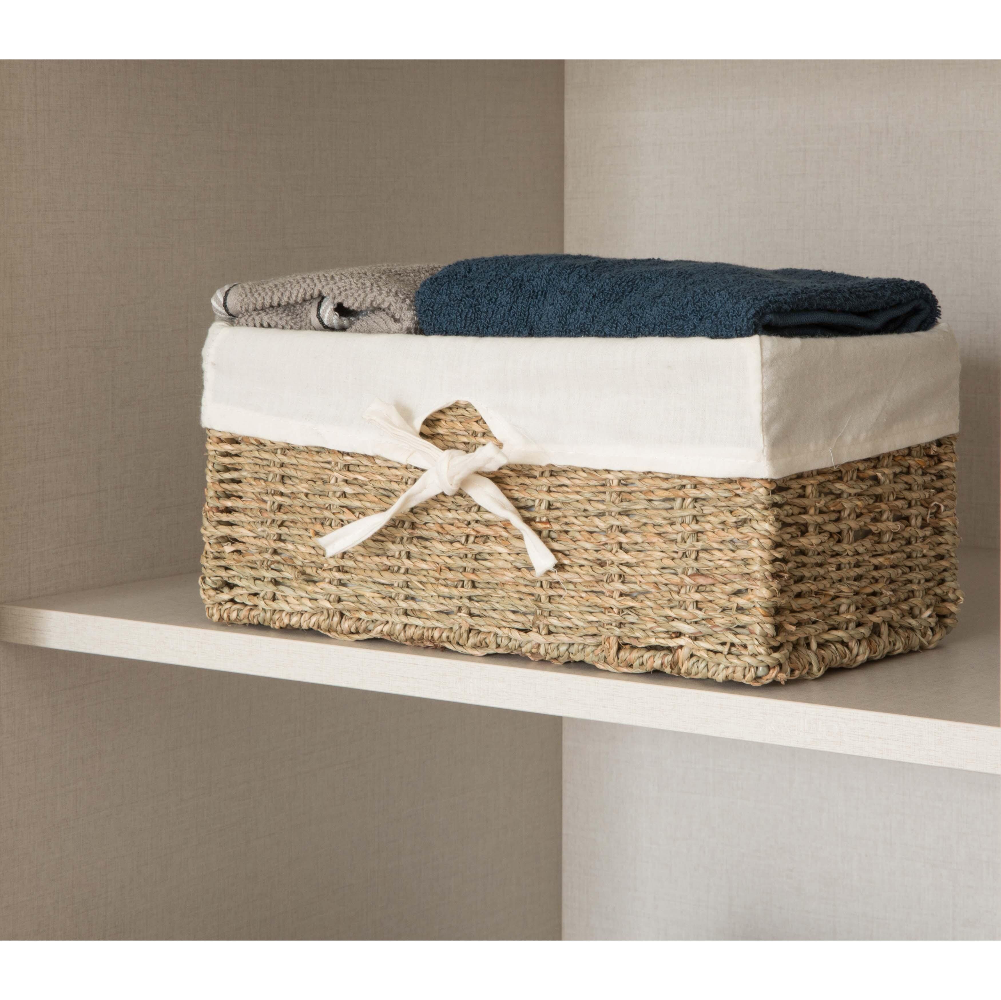 Vintiquewise Seagrass Shelf Storage Baskets with lining, Set of 3