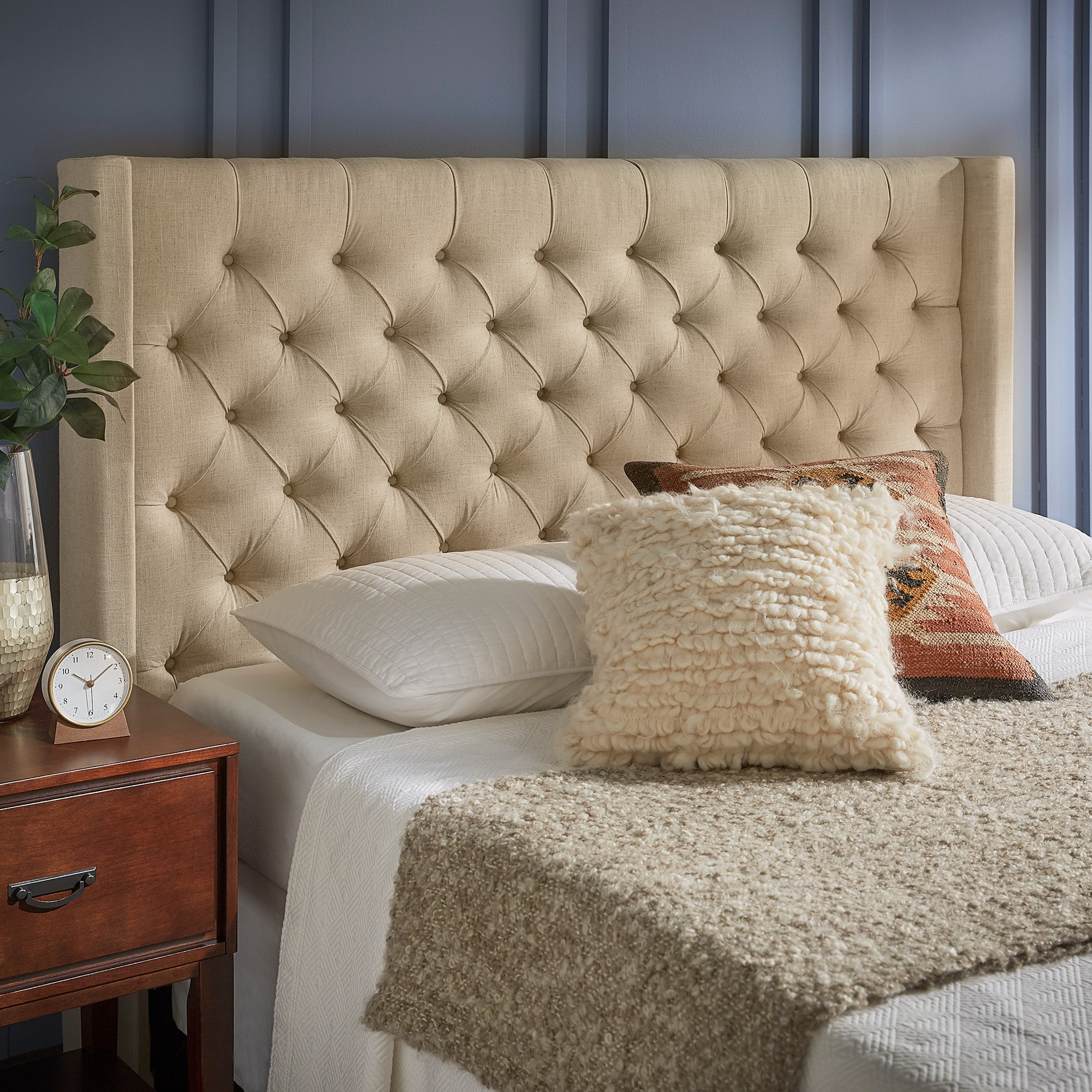 Cassville upholstered wingback deals headboard