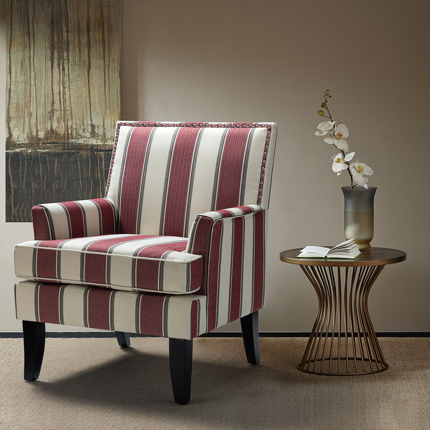 Red discount striped armchair